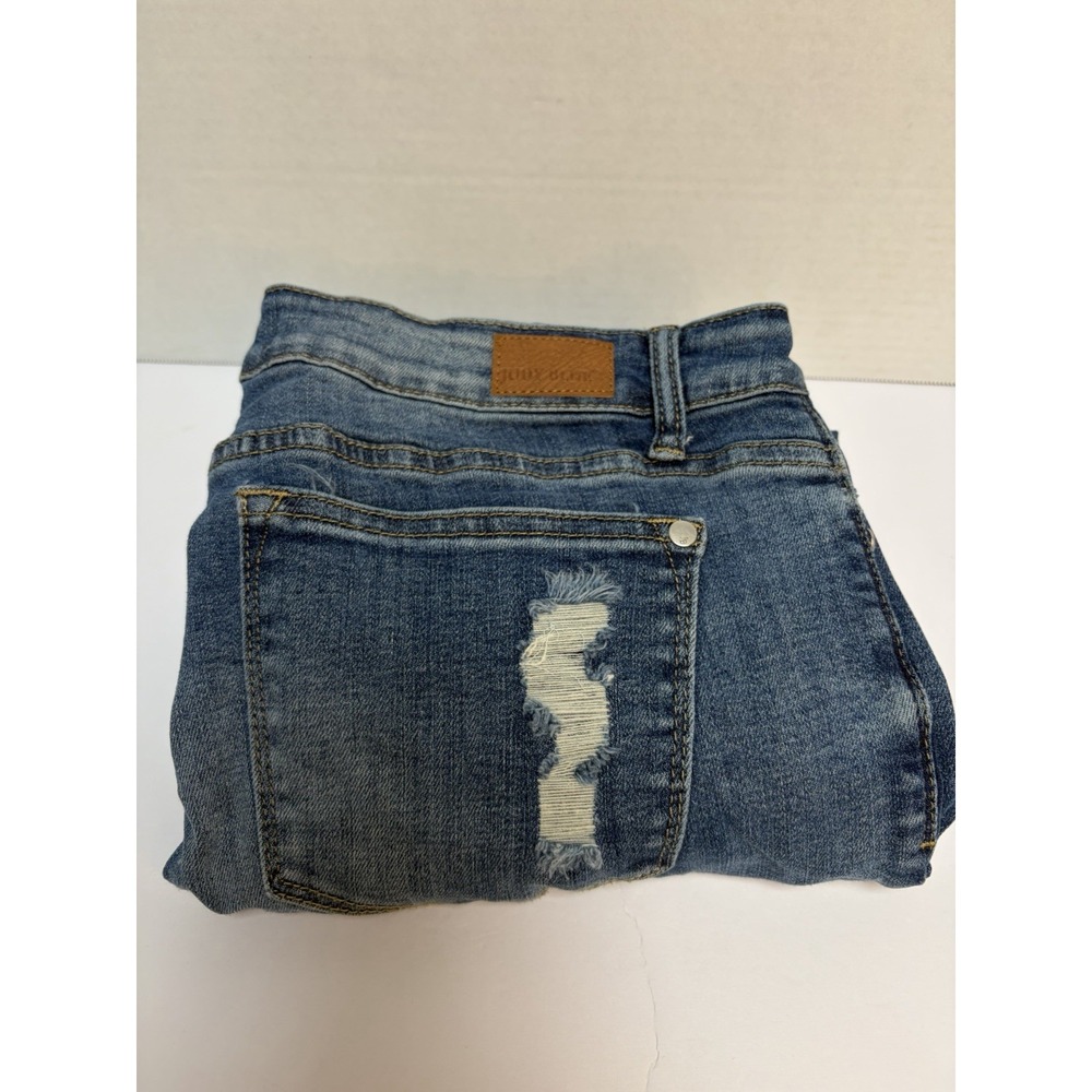 Judy Blue Jeans Hi-Rise 15/32 Skinny Fit Distressed Striped Patches Denim #88181